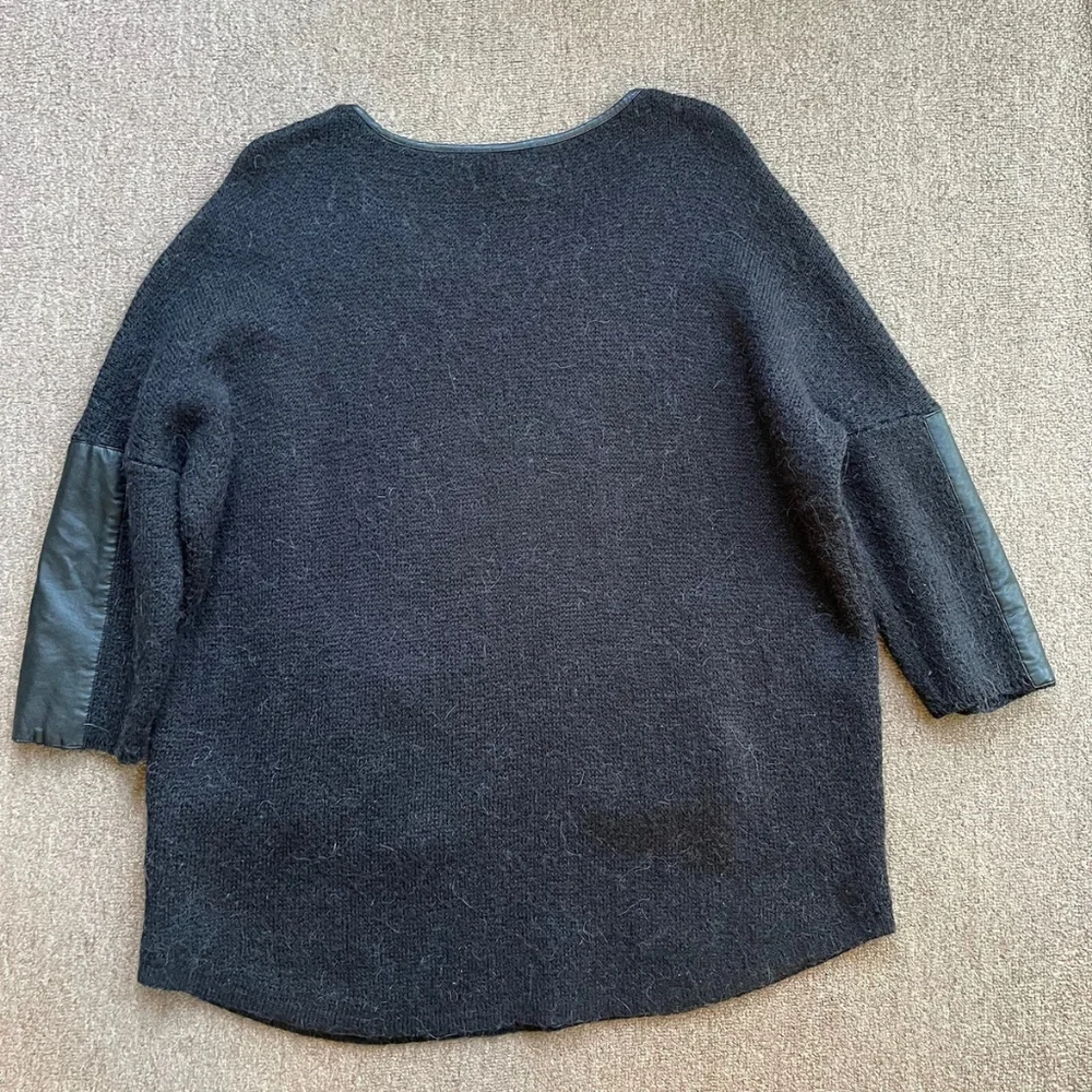 Chicos Black Label Black Wool Sweater With Faux Leather Trim - Picture 2 of 5